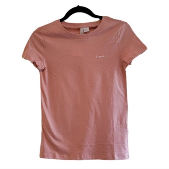 H&M Tops - Salmon Pink and White Divided H&amp;M Women's " Love"  T-Shirt